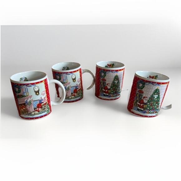Holiday Santa Scene Mug Set of 4 (2 Scenes) Christmas mugs Breckenridge Cups - Picture 2 of 4